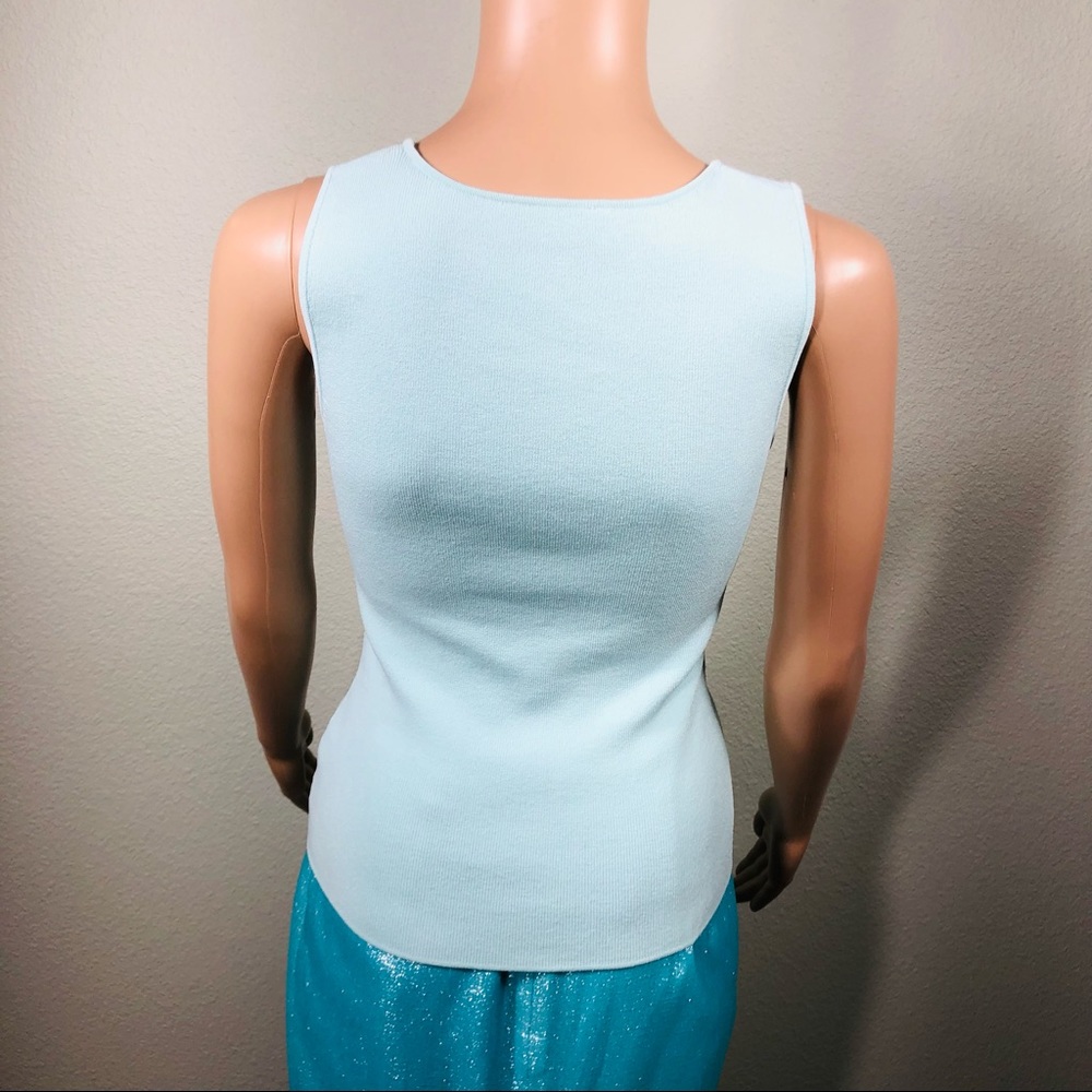 Light blue sleeveless knit top with aqua blue and clear crystals - Picture 14 of 15